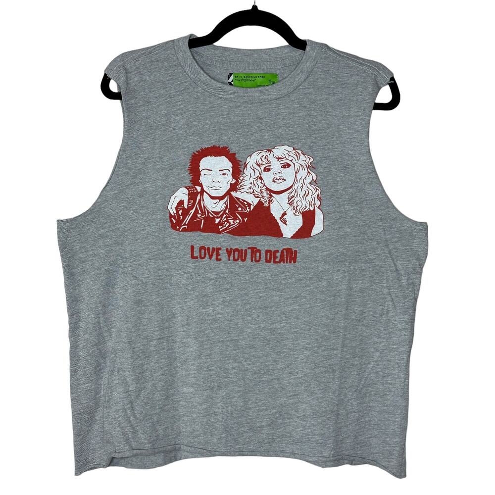 Sandrine Rose Sid & Monroe Love You To Death Gray Muscle Shirt Women Medium NWT